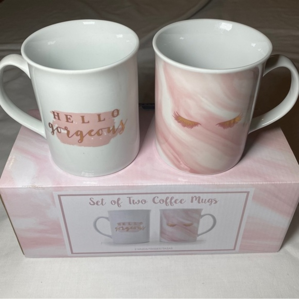 Set Of Two Coffee Mugs Hello‎ Gorgeous/ Lashes